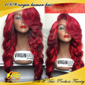 Cheap price red real hair full lace wigs glueless human